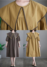 Load image into Gallery viewer, Boutique Khaki Sailor Collar Patchwork Cotton Maxi Dresses Half Sleeve