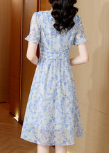 Load image into Gallery viewer, Boutique Light Blue V Neck Ruffled Print Chiffon Dresses Summer