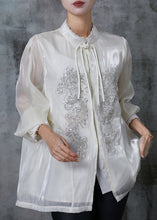 Load image into Gallery viewer, Boutique Milk White Sequins Chiffon Oriental Shirts Summer