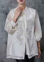 Load image into Gallery viewer, Boutique Milk White Sequins Chiffon Oriental Shirts Summer