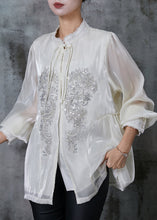 Load image into Gallery viewer, Boutique Milk White Sequins Chiffon Oriental Shirts Summer