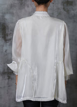 Load image into Gallery viewer, Boutique Milk White Sequins Chiffon Oriental Shirts Summer