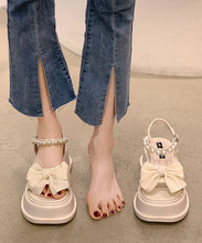 Load image into Gallery viewer, Boutique Nail Bead Bow Buckle Strap Splicing Platform Sandals Beige