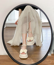 Load image into Gallery viewer, Boutique Nail Bead Bow Buckle Strap Splicing Platform Sandals Beige