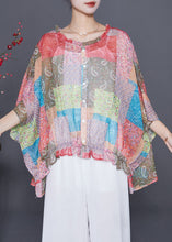 Load image into Gallery viewer, Boutique Oversized Print Wrinkled Chiffon Blouse Top Batwing Sleeve