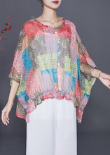 Load image into Gallery viewer, Boutique Oversized Print Wrinkled Chiffon Blouse Top Batwing Sleeve