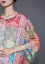 Load image into Gallery viewer, Boutique Oversized Print Wrinkled Chiffon Blouse Top Batwing Sleeve