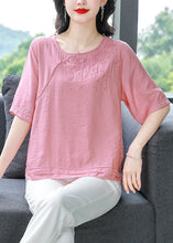 Load image into Gallery viewer, Boutique Pink O Neck Embroidered Cotton Blouses Summer