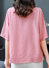 Load image into Gallery viewer, Boutique Pink O Neck Embroidered Cotton Blouses Summer