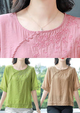 Load image into Gallery viewer, Boutique Pink O Neck Embroidered Cotton Blouses Summer