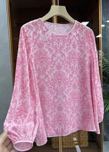 Load image into Gallery viewer, Boutique Pink O Neck Jacquard Silk Velour Blouse Top Spring