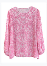 Load image into Gallery viewer, Boutique Pink O Neck Jacquard Silk Velour Blouse Top Spring