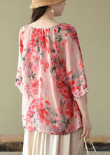 Load image into Gallery viewer, Boutique Pink V Neck Print Loose Fall Half Sleeve Blouses