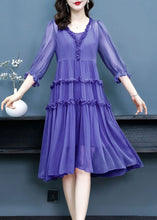 Load image into Gallery viewer, Boutique Purple Wrinkled V Neck Patchwork Silk Two Pieces Set Summer