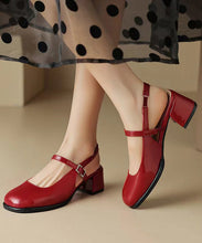 Load image into Gallery viewer, Boutique Red Hollow Out Buckle Strap Splicing Chunky Heel Sandals