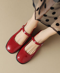 Boutique Red Hollow Out Buckle Strap Splicing Chunky Heel Sandals