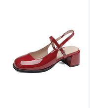 Load image into Gallery viewer, Boutique Red Hollow Out Buckle Strap Splicing Chunky Heel Sandals