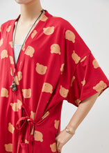 Load image into Gallery viewer, Boutique Red Lace Up Bear Print Cotton Cardigan Dress Summer