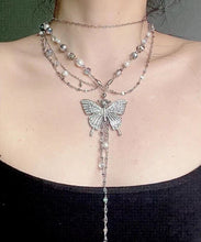 Load image into Gallery viewer, Boutique Silk Metal Butterfly Pearl Multilayer Tassel Lariat Necklace