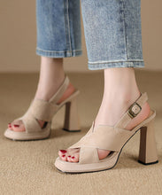 Load image into Gallery viewer, Boutique Splicing Peep Toe High Heel Sandals Apricot Suede