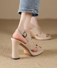 Load image into Gallery viewer, Boutique Splicing Peep Toe High Heel Sandals Apricot Suede