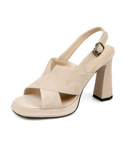 Load image into Gallery viewer, Boutique Splicing Peep Toe High Heel Sandals Apricot Suede