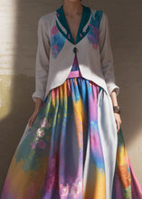 Load image into Gallery viewer, Boutique V Neck Print Wrinkled Patchwork Silk Long Dress Summer