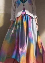 Load image into Gallery viewer, Boutique V Neck Print Wrinkled Patchwork Silk Long Dress Summer