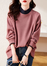 Load image into Gallery viewer, Boutique Watermelon Red Stand Collar Patchwork Cotton Pullover Tops Spring