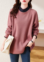 Load image into Gallery viewer, Boutique Watermelon Red Stand Collar Patchwork Cotton Pullover Tops Spring