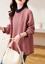 Load image into Gallery viewer, Boutique Watermelon Red Stand Collar Patchwork Cotton Pullover Tops Spring