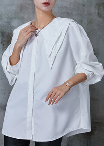 Boutique White Double-layer Collar Cotton Shirt Spring