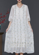 Load image into Gallery viewer, Boutique White Embroidered Patchwork Lace Silk Dresses Summer