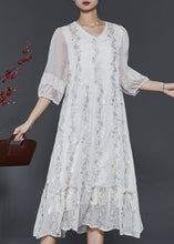 Load image into Gallery viewer, Boutique White Embroidered Patchwork Lace Silk Dresses Summer