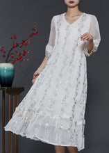 Load image into Gallery viewer, Boutique White Embroidered Patchwork Lace Silk Dresses Summer