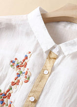 Load image into Gallery viewer, Boutique White Peter Pan Collar Embroidered Patchwork Linen Shirts Dresses Summer