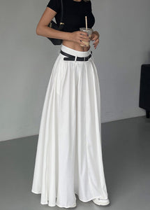 Boutique White Pockets Wrinkled High Waist Cotton Skirts Summer