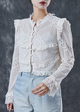 Load image into Gallery viewer, Boutique White Ruffled Patchwork Lace Blouse Tops Spring