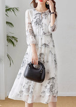 Load image into Gallery viewer, Boutique White Ruffled Print Patchwork Silk Dress Summer