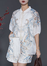 Load image into Gallery viewer, Boutique White Tasseled Print Ice Silk Two Pieces Set Summer