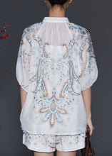 Load image into Gallery viewer, Boutique White Tasseled Print Ice Silk Two Pieces Set Summer