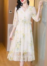 Load image into Gallery viewer, Boutique White V Neck Ruffled Print Chiffon Dresses Summer