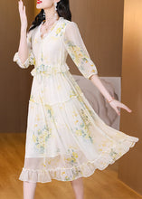 Load image into Gallery viewer, Boutique White V Neck Ruffled Print Chiffon Dresses Summer