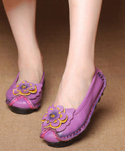 Load image into Gallery viewer, Boutique Yellow Cowhide Leather Flower Splicing Flat Shoes