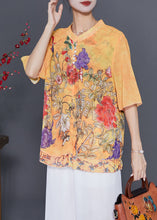 Load image into Gallery viewer, Boutique Yellow Print Chiffon Fake Two Piece Shirt Tops Summer