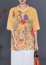 Load image into Gallery viewer, Boutique Yellow Print Chiffon Fake Two Piece Shirt Tops Summer