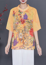 Load image into Gallery viewer, Boutique Yellow Print Chiffon Fake Two Piece Shirt Tops Summer