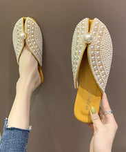 Load image into Gallery viewer, Boutique Yellow Slide Sandals Nail Bead Splicing Faux Leather