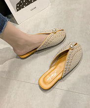 Load image into Gallery viewer, Boutique Yellow Slide Sandals Nail Bead Splicing Faux Leather