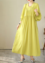 Load image into Gallery viewer, Boutique Yellow V Neck Green Long Dress Puff Sleeve